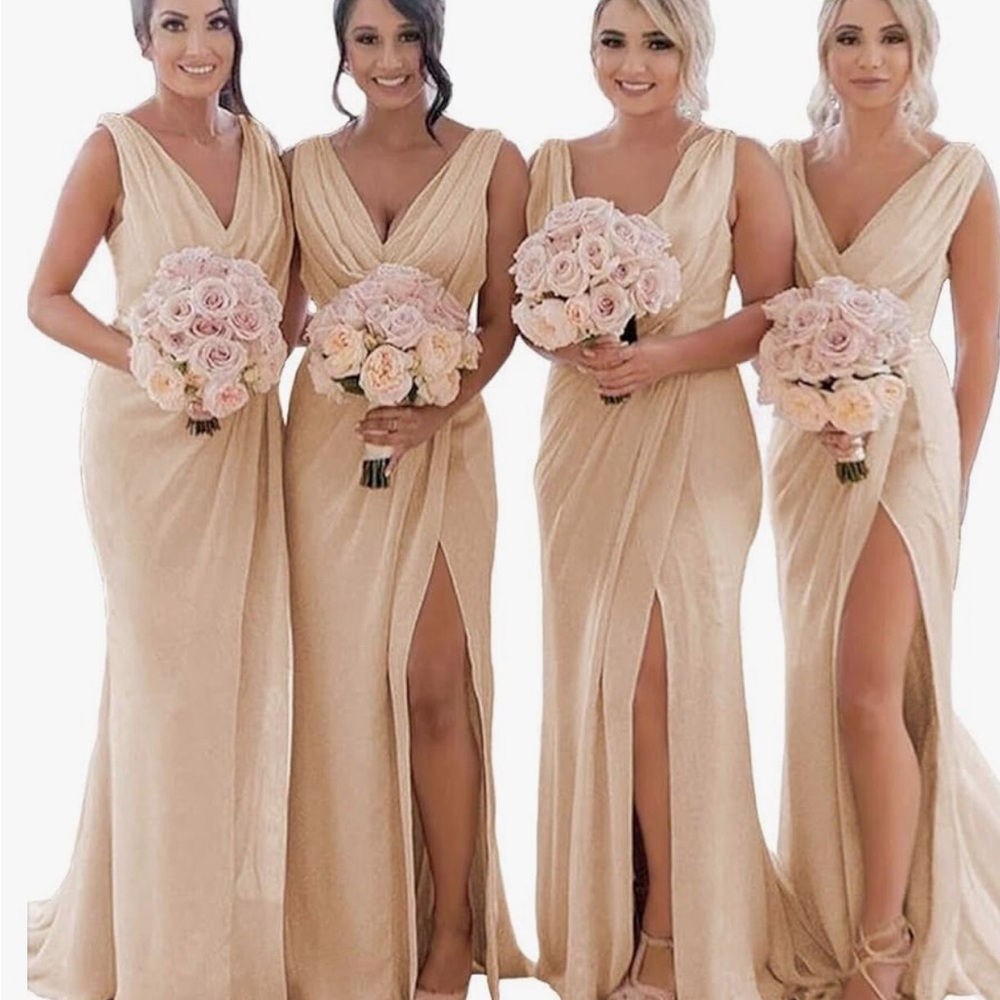 Cream Maxi Dress with V-Neck and Slit